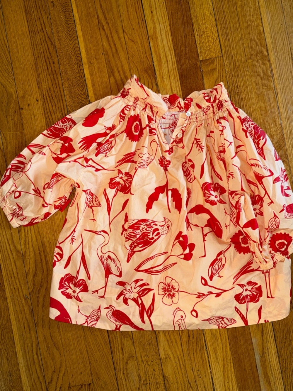Oliphant Pink and Red Flamingo Print Blouse - Picture 3 of 6